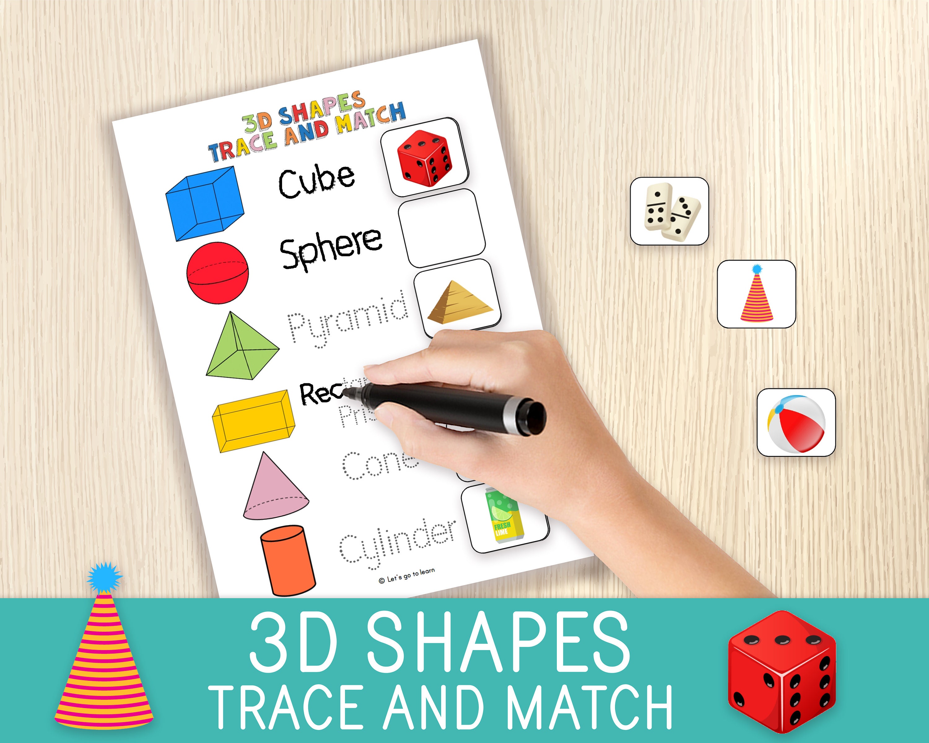 3d shapes trace and match activity geometry worksheet etsy
