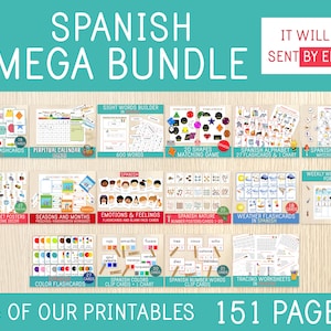 MEGA PAQUETE DE ESPAÑOL: hojas de trabajo en español, fichas didácticas, calendario, alfabeto, actividades de alfabetización, decoración del aula, preescolar y jardín de infantes