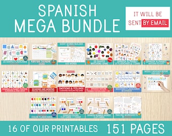 Spanish MEGA BUNDLE, Spanish Worksheets, Flashcards, Calendar, Alphabet, Literacy Activities, Classroom Decor, Preschool, Kindergarten