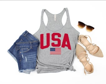 USA Tank Top | Het Overhemd | van de V.S. Amerikaans vlag shirt | Rood Wit en Blauw | Patriottisch Overhemd | Patriottische Giften | Racerback Tank Dames