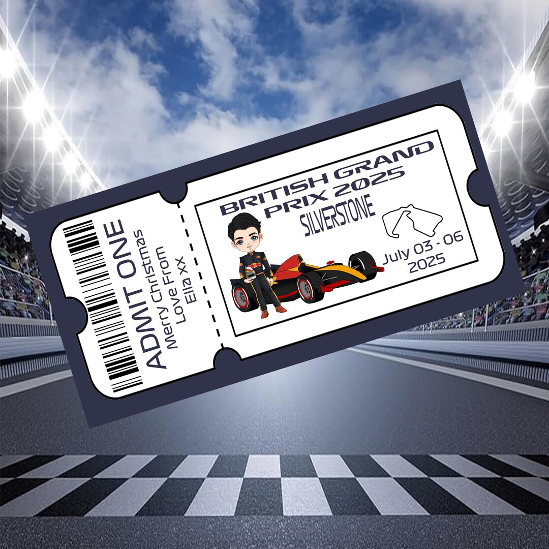 Personalised F1 Grand Prix Ticket, Silverstone, GB Race, Surprise ...