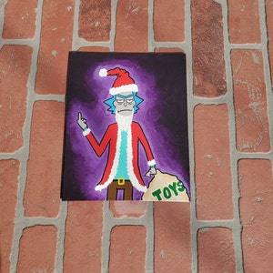 Rick Sanchez as "Bad Santa" parody art on canvas board (8in x10in)