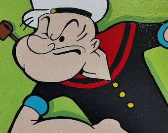 Popeye Hand Painted on a 12in x 12in canvas parody art