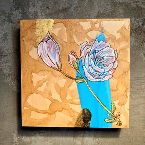 Original Oil Painting on Cradled Wood Panel, Gold Leaf, Floral Artwork Gallery Wrap