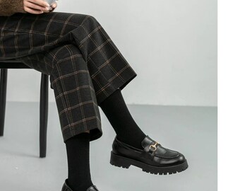 2021 Plaid Wool Fabric Winter Pants For Your Love, Dark Academia Formal High Waist Ankle-Length Loose Harem Pants For Your Minimal Style