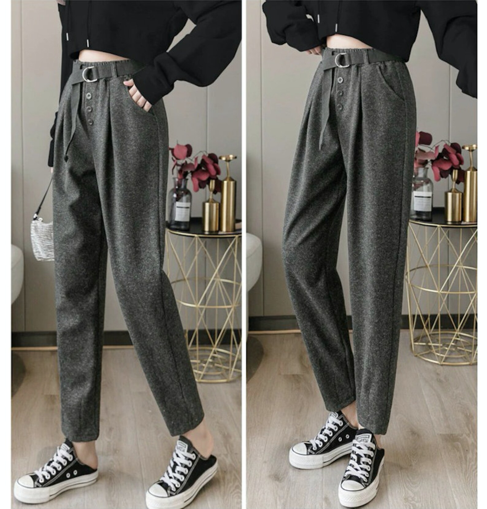 Elegant Dark Academia Clothing Harem Wool Pants For | Etsy