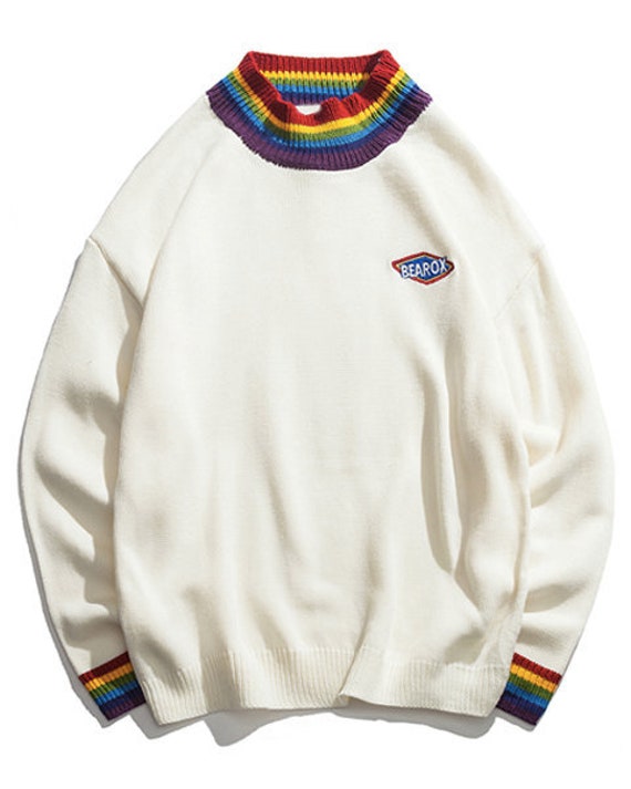Rainbow Collar Casual Unisex Pride Sweater for Lovely People - Etsy