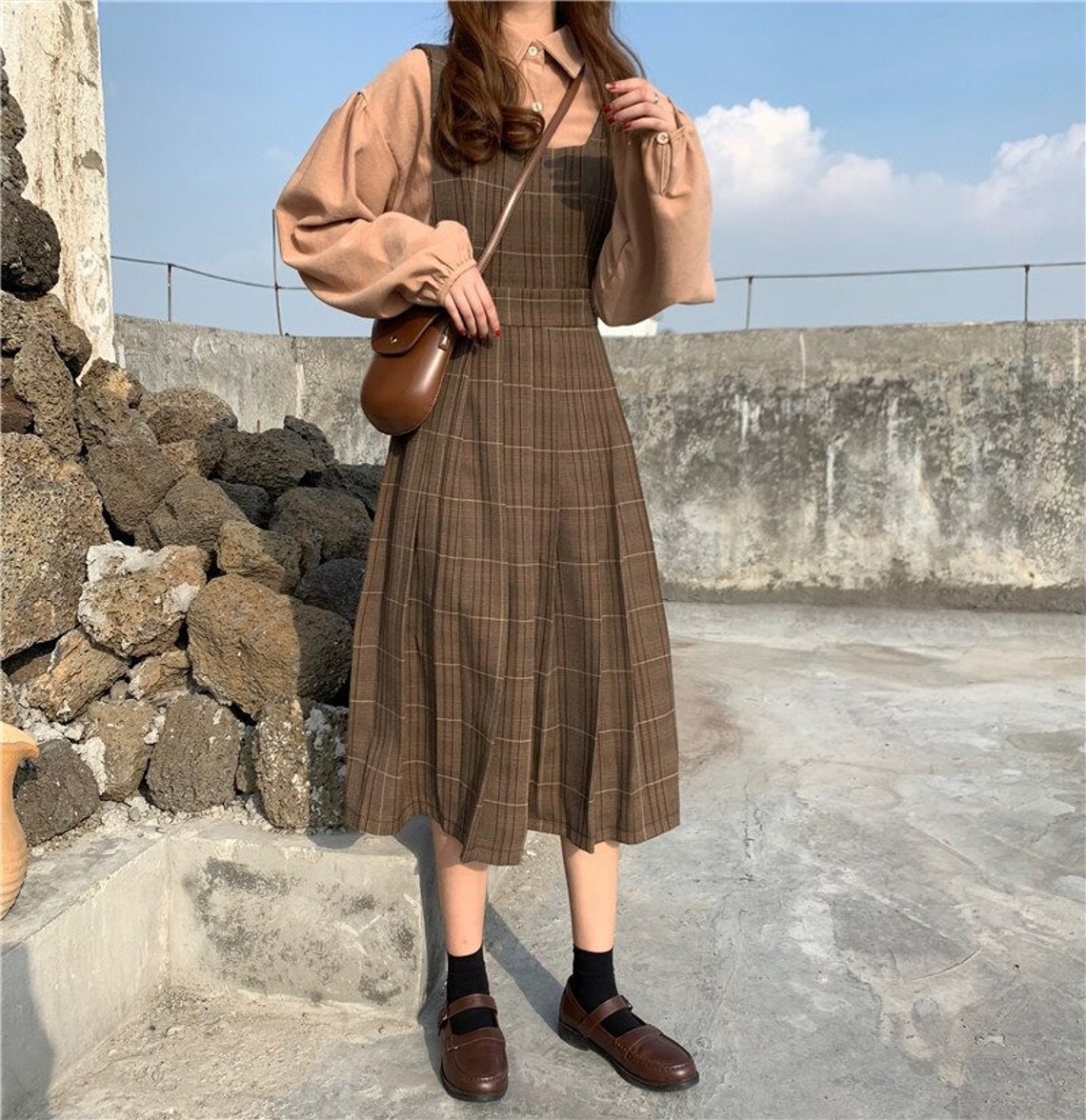 Spring Unique Dark Academia Clothing Plaid Cottage Core Dress | Etsy
