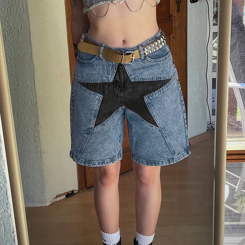 Y2k Fashion Star Bermuda Shorts Harajuku Vintage Jean Shorts Etsy