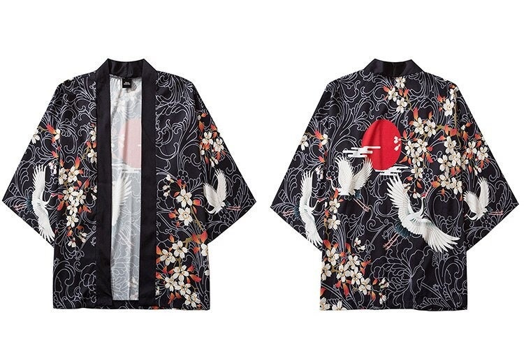 Japanese Womens Authentic Kimono Jacketfloral Crane Harajuku | Etsy