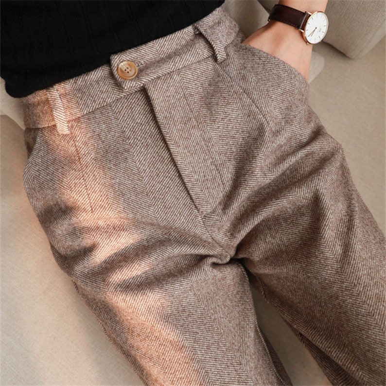 Dark Academia Clothing Pencil Harem Pants Women Woolen Dark Auburn - work from home outfits