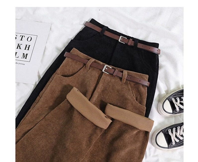 Dark Academia Clothing Corduroy Fabric Pants For Woman,Elegant Retro High Waist Y2k Fashion 90s Lolita Fashion Cargo Pants For Ladies 