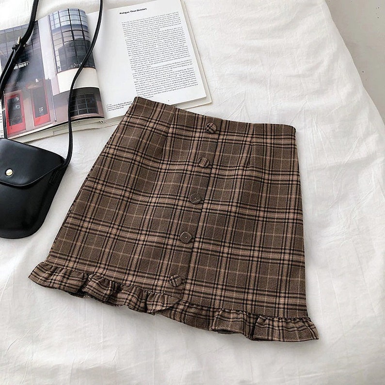 Dark Academia Clothing Korean Empire Plaid Mini Skirts for | Etsy