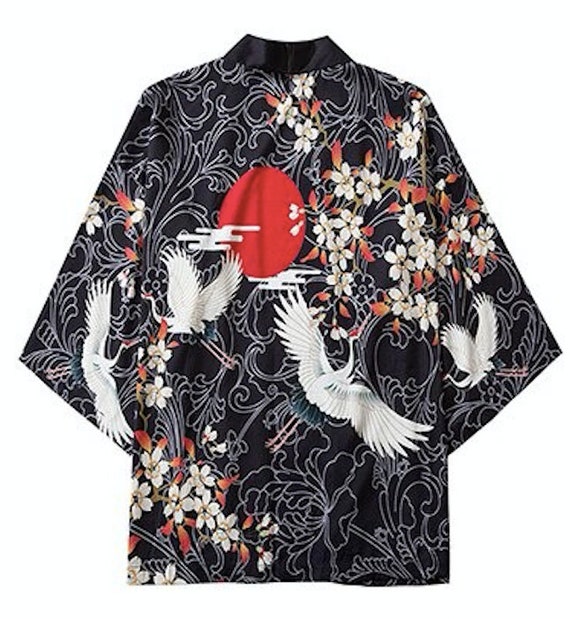 Japanese Womens Authentic Kimono Jacketfloral Crane Harajuku | Etsy
