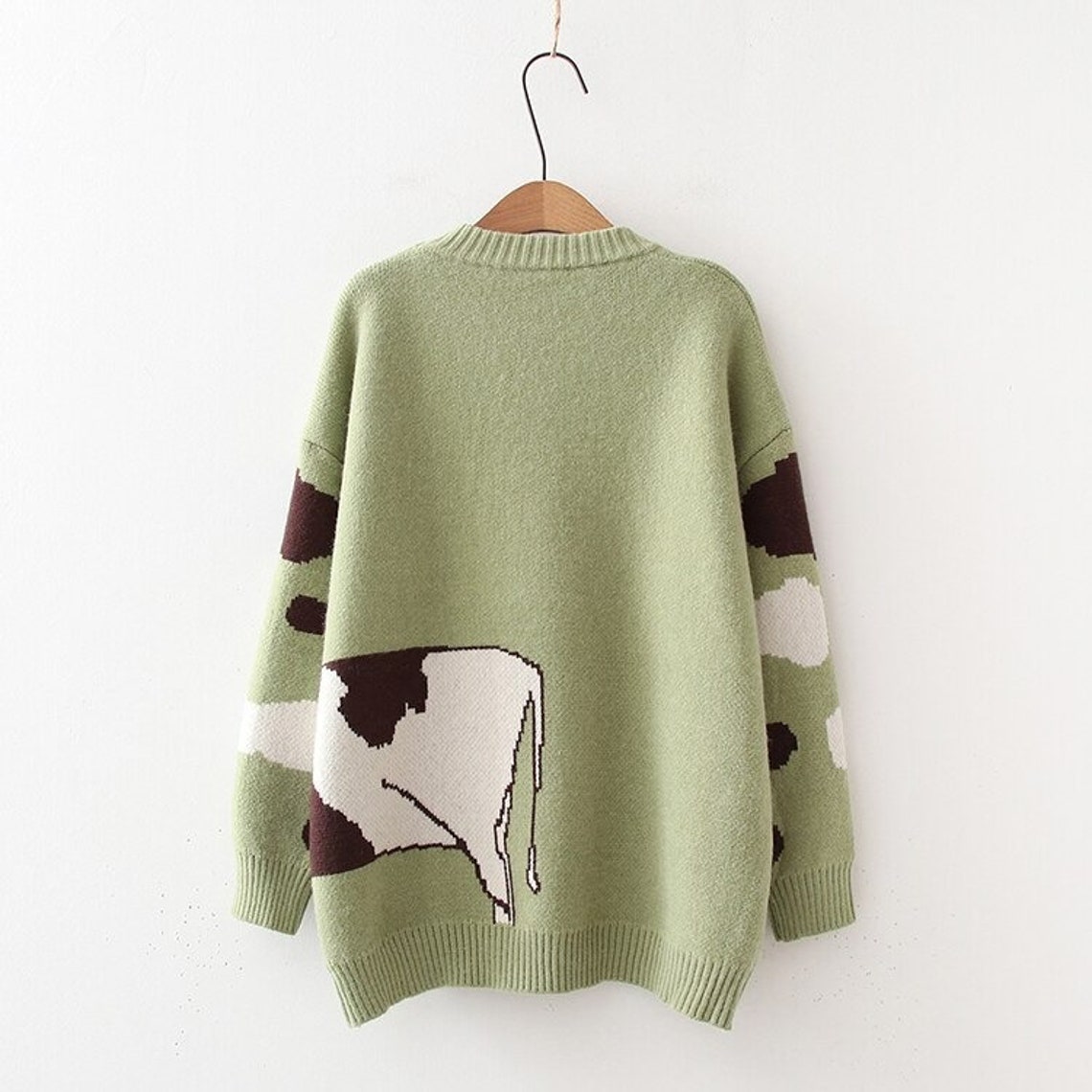 Jumper Cow Print Kawaii Loose Fit Knitted Pullover 2021 | Etsy