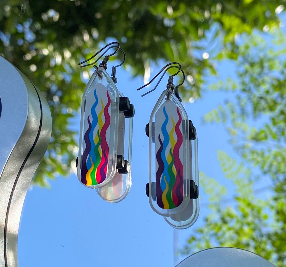 Skateboard Classic Earrings Multicolor Skateboard Earrings Etsy