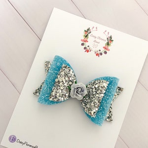 Princess inspired Cinderella blue sliver glitter sparky hair bow, hair clips, headbands, toddler hair accessories