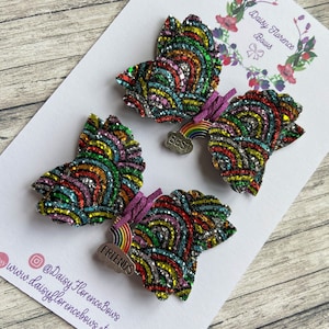 Best friends rainbow glitter purple glitter cord set of hair bows, hair clips, headbands, toddler hair accessories