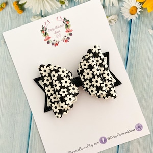 Monochrome black white Daisy floral sparkly glitter hair bow, hair clips, headbands, toddler hair accessories