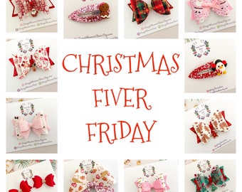 FIVER FRIDAY Christmas surprise hair bow box, Santa, snowman, gingerbread, penguin, glitter, hair clips, headbands, toddler hair accessories