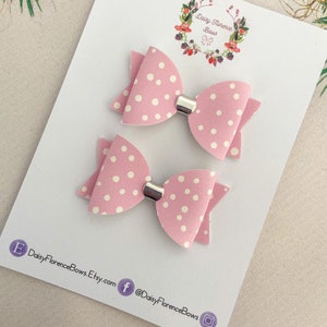 Christmas winter snowflake pink polka dot pigtail hair bow set, baby girl hair bows, hair clips, headbands, toddler hair accessories