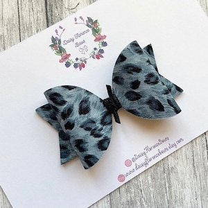 Grey black leopard print black glitter cord sparkly hair bow, hair clips, headbands, toddler hair accessories