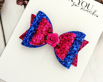 Princess inspired Frozen Anna blue pink glitter sparkly hair bow, hair clips, headbands, toddler hair accessories