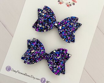 Halloween black purple sparkly glitter pigtail hair bow set, baby girl hair bows, hair clips, headbands, toddler hair accessories