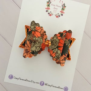 Autumn burnt orange floral glitter scallop hair bow, baby girl hair bows, hair clips, headbands, toddler hair accessories