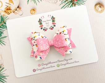 Christmas lights pink glitter hair bow, hair clips, headbands, toddler hair accessories