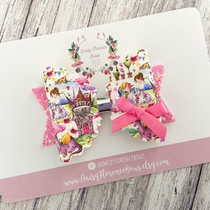 Fairytale unicorn fairy castle princess glitter scallop hair bow, baby girl hair bows, hair clips, headbands, toddler hair accessories