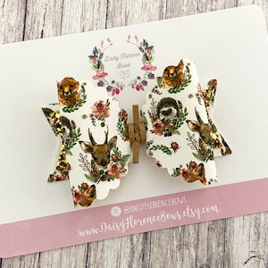 Herbst Waldtiere Igel Fuchs Hirsch Blumen Gold Glitter Haarschleife, Baby-Haarschleifen, Haarspangen, Stirnbänder, Haarschmuck für Kleinkinder