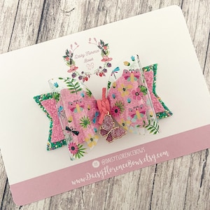 Pink green jungle butterfly transparent glitter scallop hair bow, baby girl hair bows, hair clips, headbands, toddler hair accessories