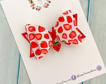 Summer strawberry pink red charm sparkly glitter hair bow, hair clips, headbands, toddler hair accessories