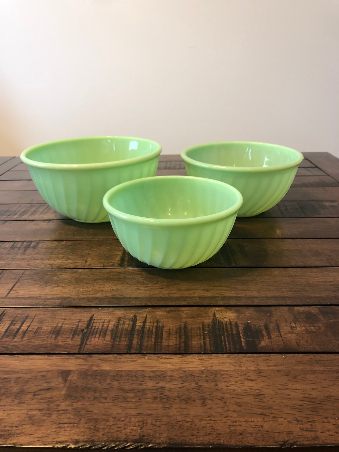 Fireking Jadeite Swirl Nesting Bowl Set Etsy