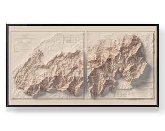 Great Smoky Mountains National Park Topographic Map 1931, Vintage Reprint Historical Map With Relief Effect, Vintage Art, Wall Poster