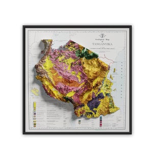 Tansania Karte, Geologische Karte von Tanganyika, Tansania Karte mit Reliefeffekt, Tansania Vintage Wandkunst, Tansania Poster, Tansania Druck