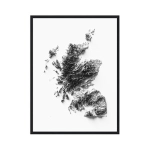 Schottland Karte mit Reliefeffekt, moderne Kunst, minimalistischer Stil, Wanddekoration, Schottland Reliefkarte schattiert Schottland Geschenke, Schottland Karte