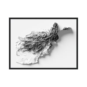 Afghanistan kaart met reliëfeffect, Afghanistan hoogtekaart, moderne kunst, minimalistische stijl kunst aan de muur, Afghanistan schaduwrijke reliëfkaart cadeaukaart