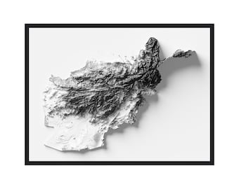 Afghanistan Map With Relief Effect, Afghanistan Elevation Map, Modern Art, Minimalist Style Wall Art, Afghanistan Shaded Relief Map Gift Map