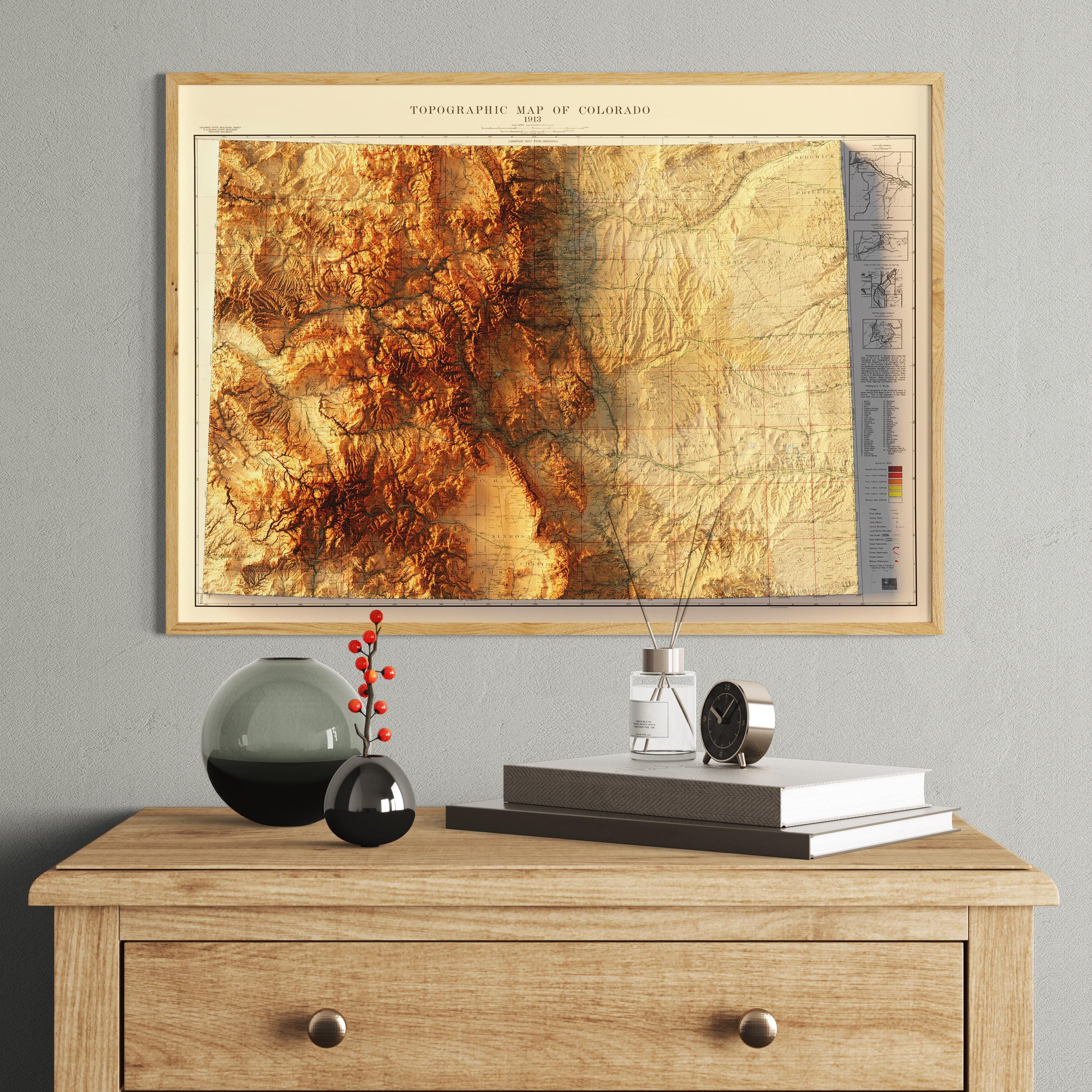 Vintage 1913 Colorado Topographic Map Print, Shaded Relief Style Wall ...
