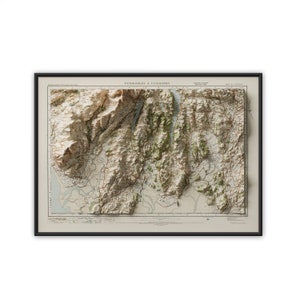 Carte topographique de Windermere-Ulverston Lake District 1925 réimpression vintage carte historique avec effet de relief