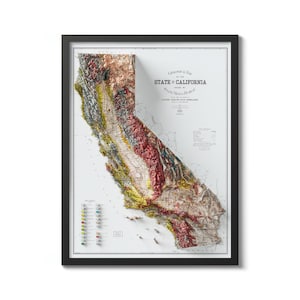 Impression de carte géologique de Californie de 1916, carte topographique de l'État vintage, art mural historique, décoration californienne antique, cadeau unique pour Geologis