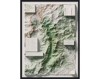 Linville Gorge Wilderness Area Map Print With Relief Effect, Linville Gorge Wall Ar