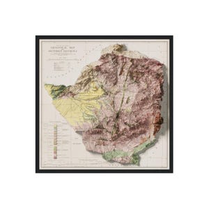Simbabwe Karte 1928 Geologisch - Vintage Reliefkarte - Einzigartiges Wandkunst Geschenk