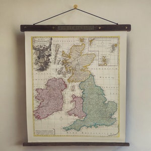 Vintage UK Map 1706, Large British Isles Wall Art, Great Britain Canvas Decor, Unique Old Map Print, 24x28in