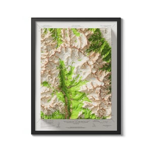 Mount Withney Karte, Mount Whitney Sierra Nevada Wandkunst, Vintage Mount Withney Prints, topographische Karte mit Reliefeffekt, Bergwandkunst