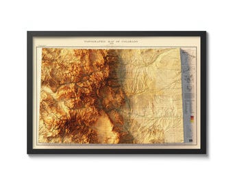 Stampa della mappa topografica del Colorado del 1913, stile arte murale in rilievo ombreggiato