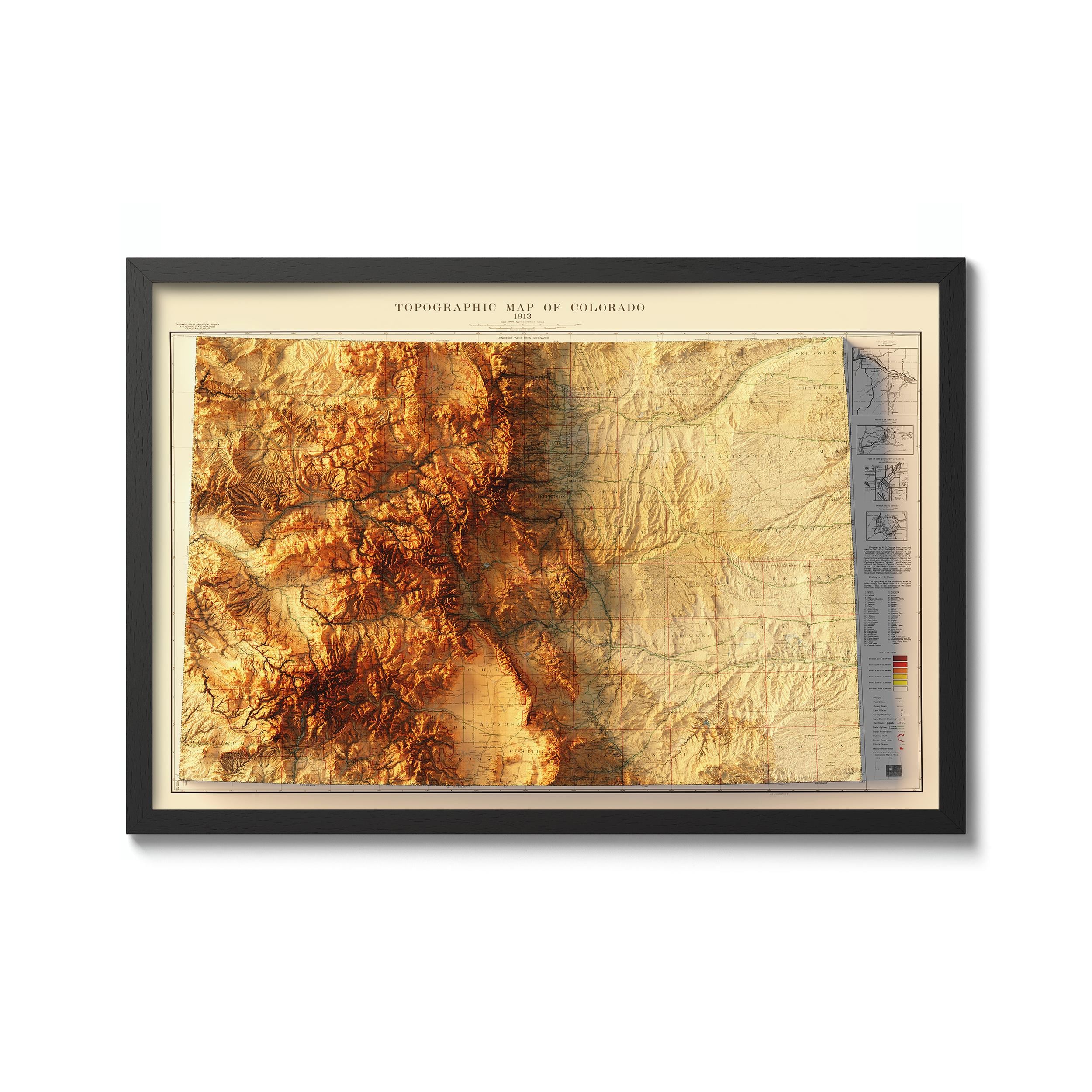 Vintage 1913 Colorado Topographic Map Print, Shaded Relief Style Wall ...