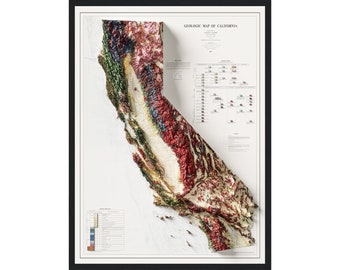 Geological Map California State 1977, California Map Wall Arr, Vintage Reprint Historical Map With Relief Effect, Vintage Wall Art,